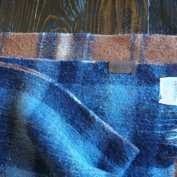 NWOT Pendleton Long Reversible Scarf Blue/Orange Plaid 100% wool - Picture 7 of 7